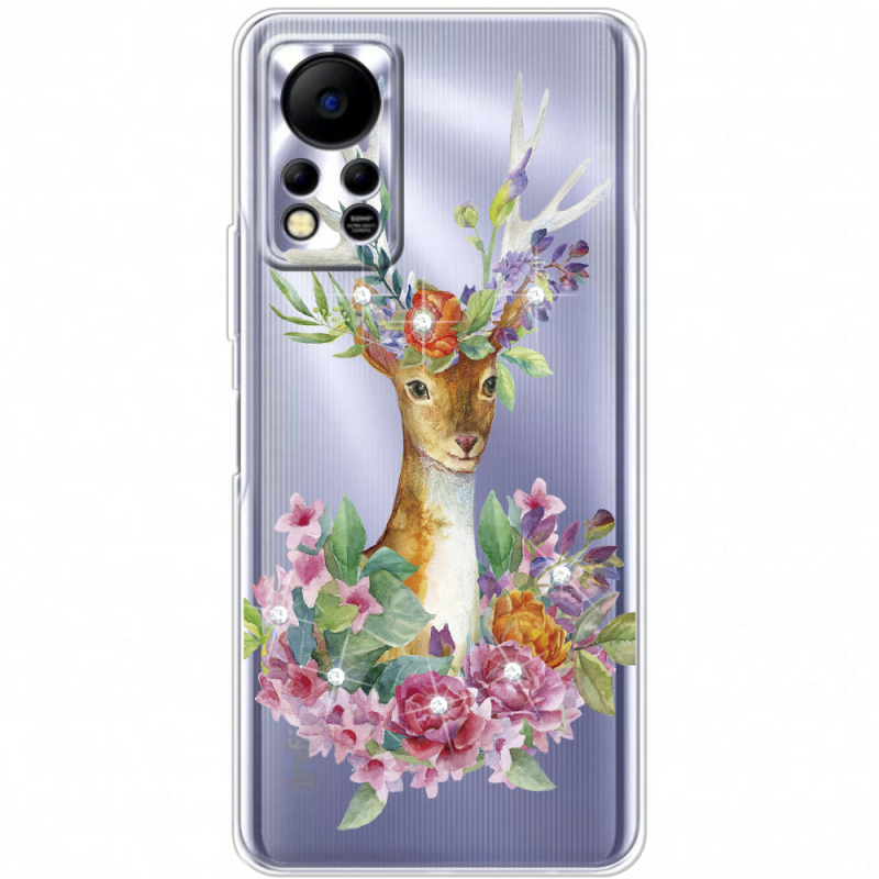 Чехол со стразами Infinix Hot 11S Deer with flowers