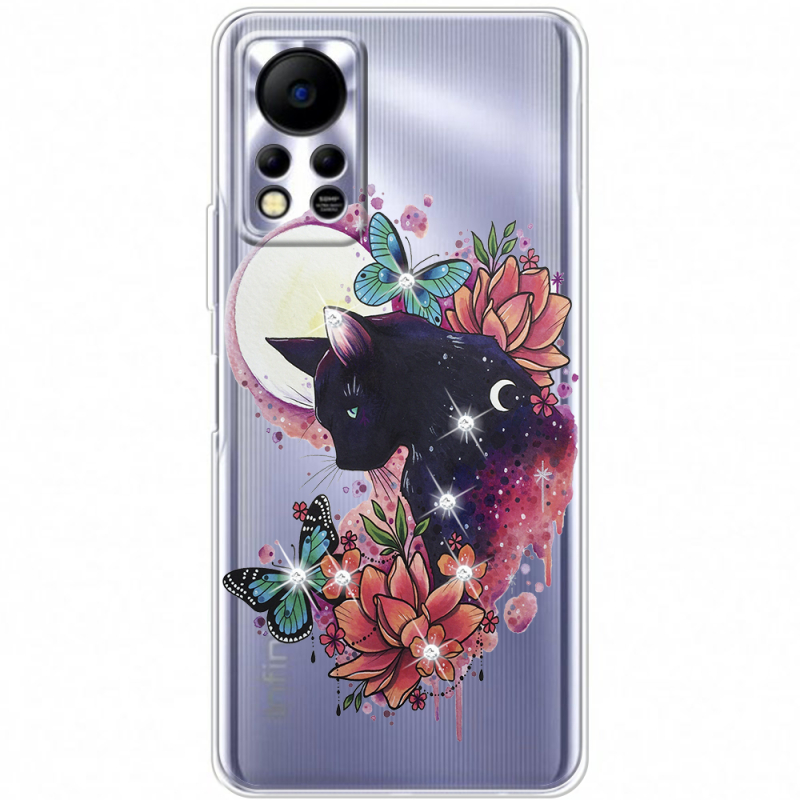 Чехол со стразами Infinix Hot 11S Cat in Flowers