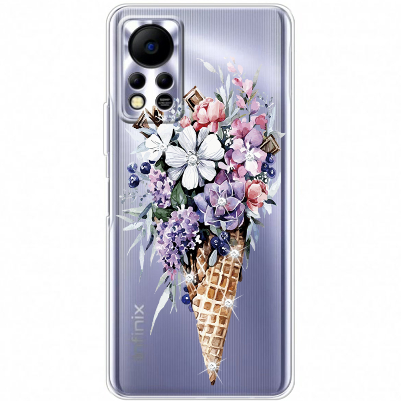 Чехол со стразами Infinix Hot 11S Ice Cream Flowers