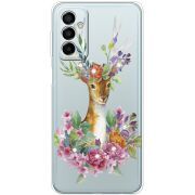 Чехол со стразами Samsung Galaxy M13 (M135) Deer with flowers