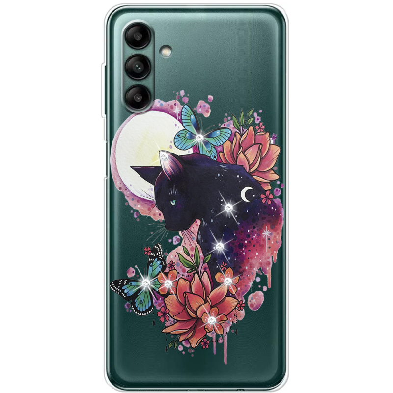 Чехол со стразами BoxFace Samsung Galaxy A04s (A047) Cat in Flowers