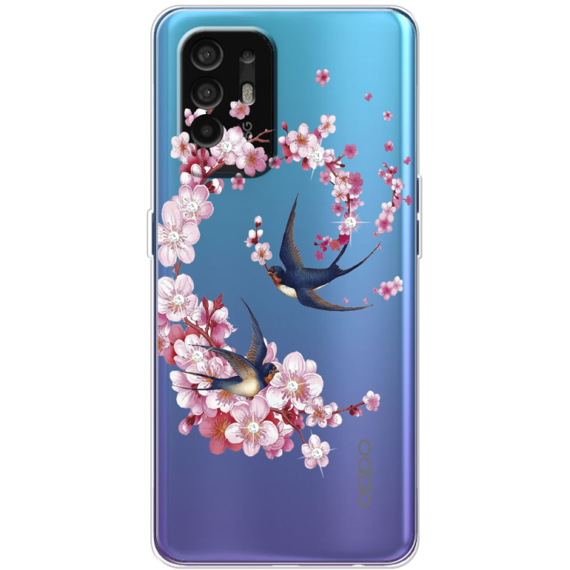 Чехол со стразами OPPO A94 5G Swallows and Bloom