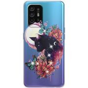 Чехол со стразами OPPO A94 5G Cat in Flowers