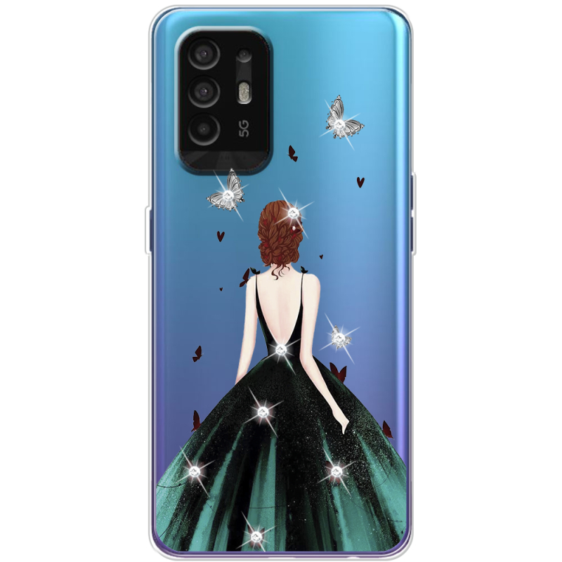 Чехол со стразами OPPO A94 5G Girl in the green dress