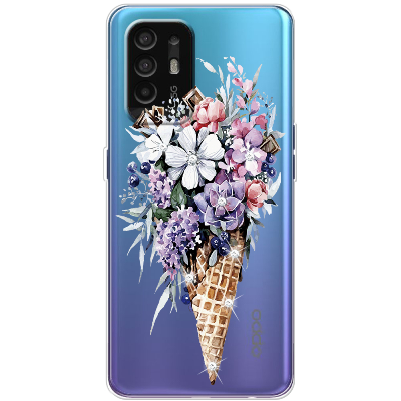 Чехол со стразами OPPO A94 5G Ice Cream Flowers