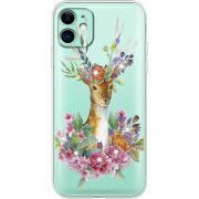 Чехол со стразами Apple iPhone 11 Deer with flowers
