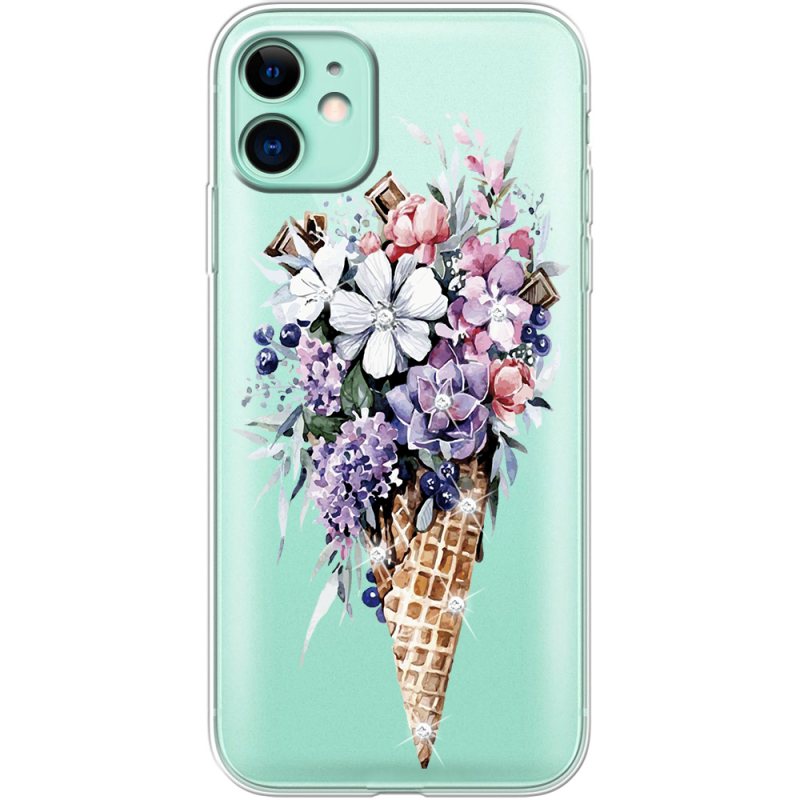 Чехол со стразами Apple iPhone 11 Ice Cream Flowers