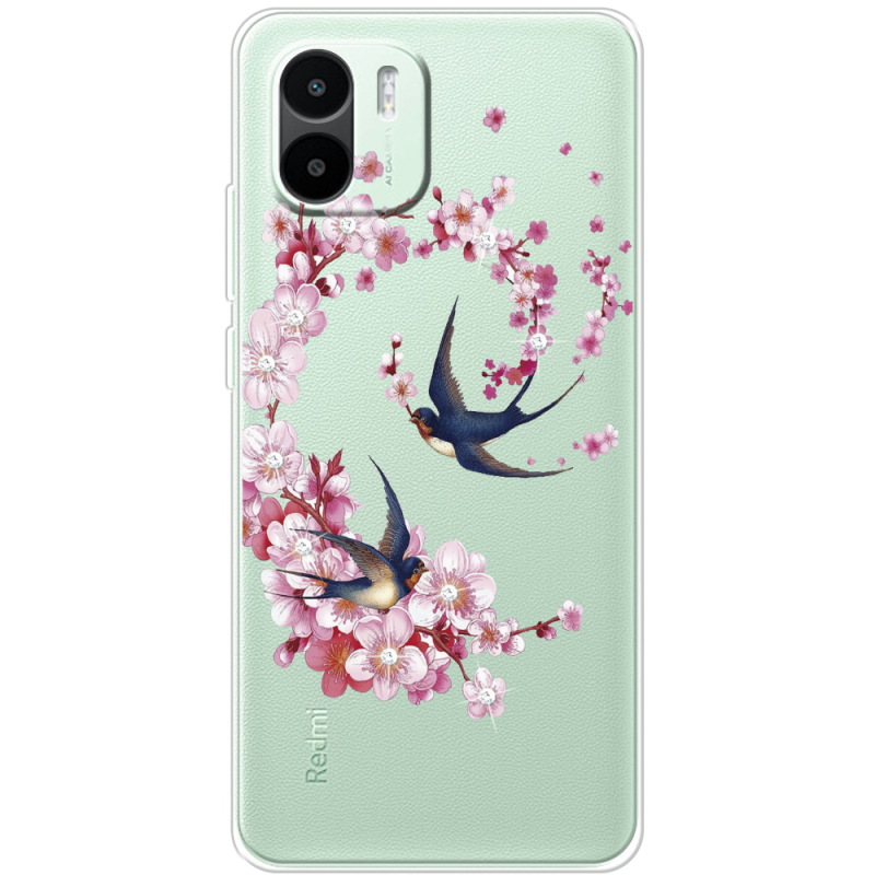 Чехол со стразами Xiaomi Redmi A1 Swallows and Bloom