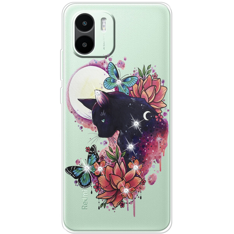 Чехол со стразами Xiaomi Redmi A1 Cat in Flowers