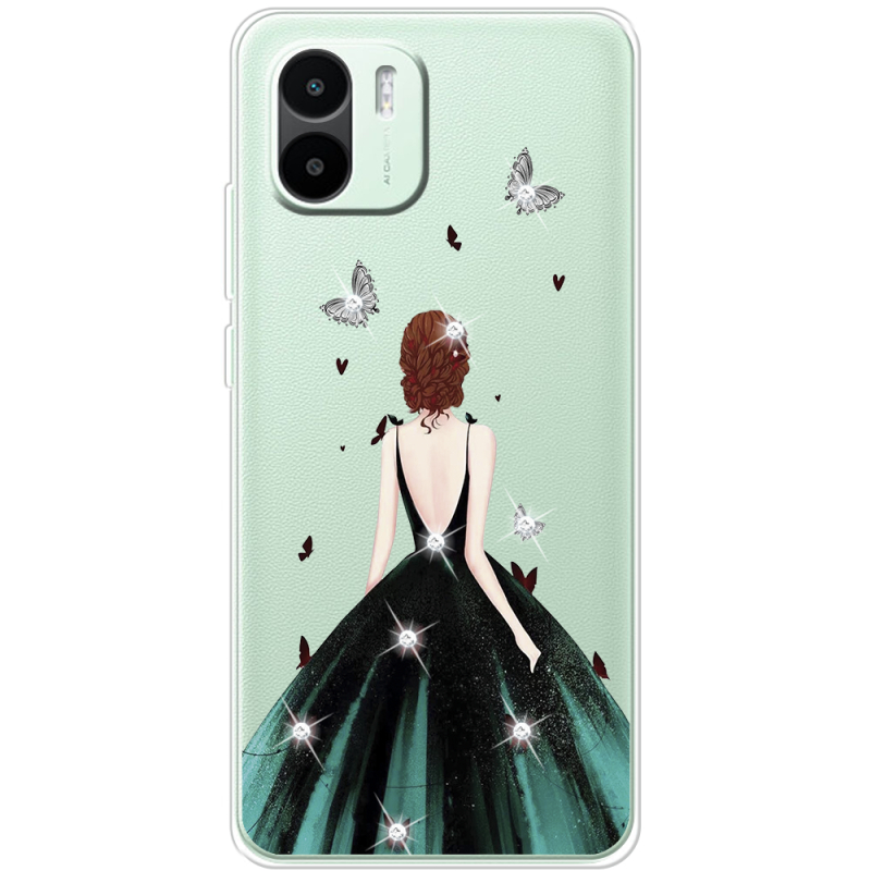 Чехол со стразами Xiaomi Redmi A1 Girl in the green dress