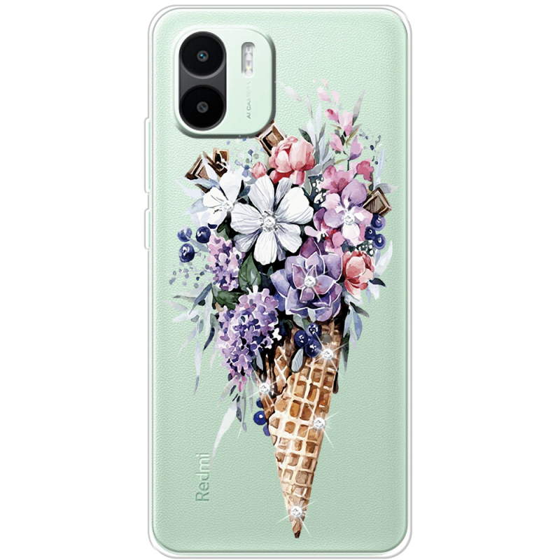 Чехол со стразами Xiaomi Redmi A1 Ice Cream Flowers