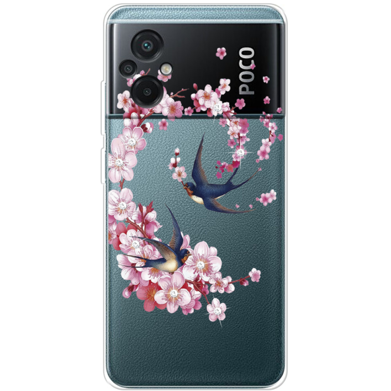 Чехол со стразами Xiaomi Poco M5 Swallows and Bloom