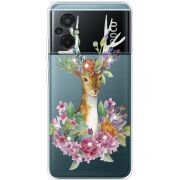 Чехол со стразами Xiaomi Poco M5 Deer with flowers