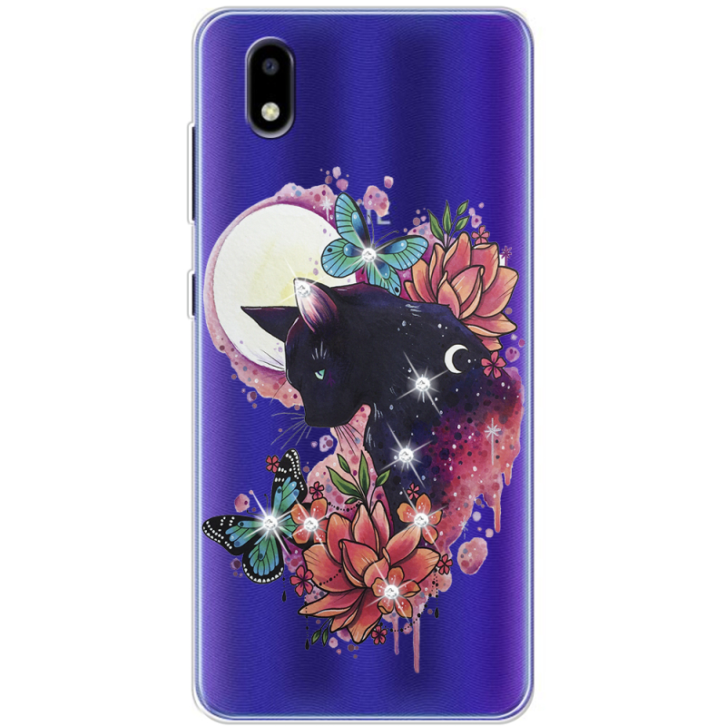 Чехол со стразами ZTE Blade A3 2020 Cat in Flowers