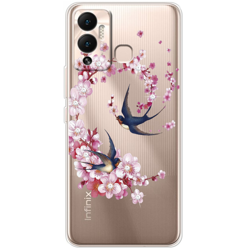 Чехол со стразами Infinix Hot 12 Play Swallows and Bloom