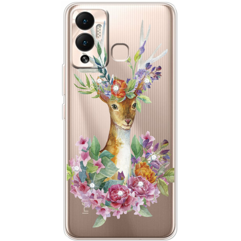 Чехол со стразами Infinix Hot 12 Play Deer with flowers