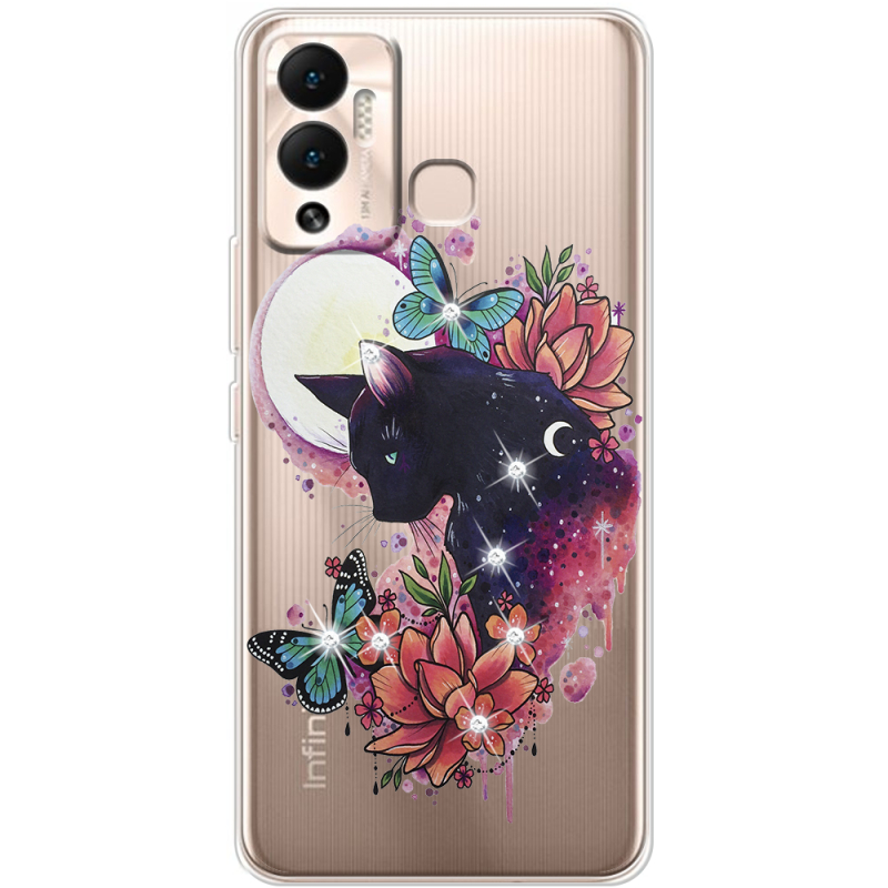 Чехол со стразами Infinix Hot 12 Play Cat in Flowers