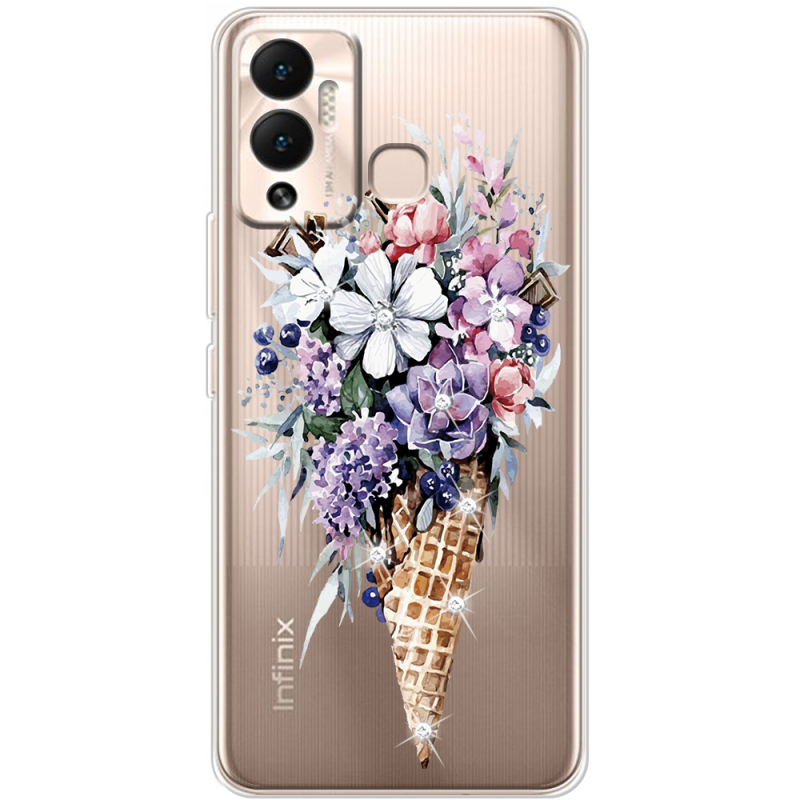 Чехол со стразами Infinix Hot 12 Play Ice Cream Flowers