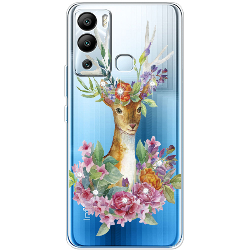 Чехол со стразами Infinix Hot 12i Deer with flowers