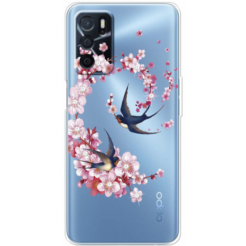 Чехол со стразами OPPO A54s Swallows and Bloom