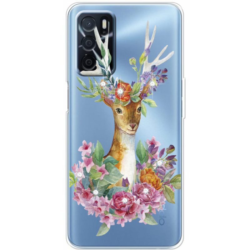 Чехол со стразами OPPO A54s Deer with flowers