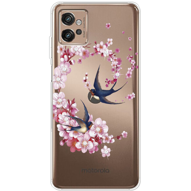 Чехол со стразами Motorola G32 Swallows and Bloom