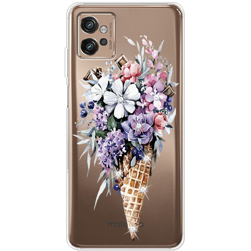 Чехол со стразами Motorola G32 Ice Cream Flowers