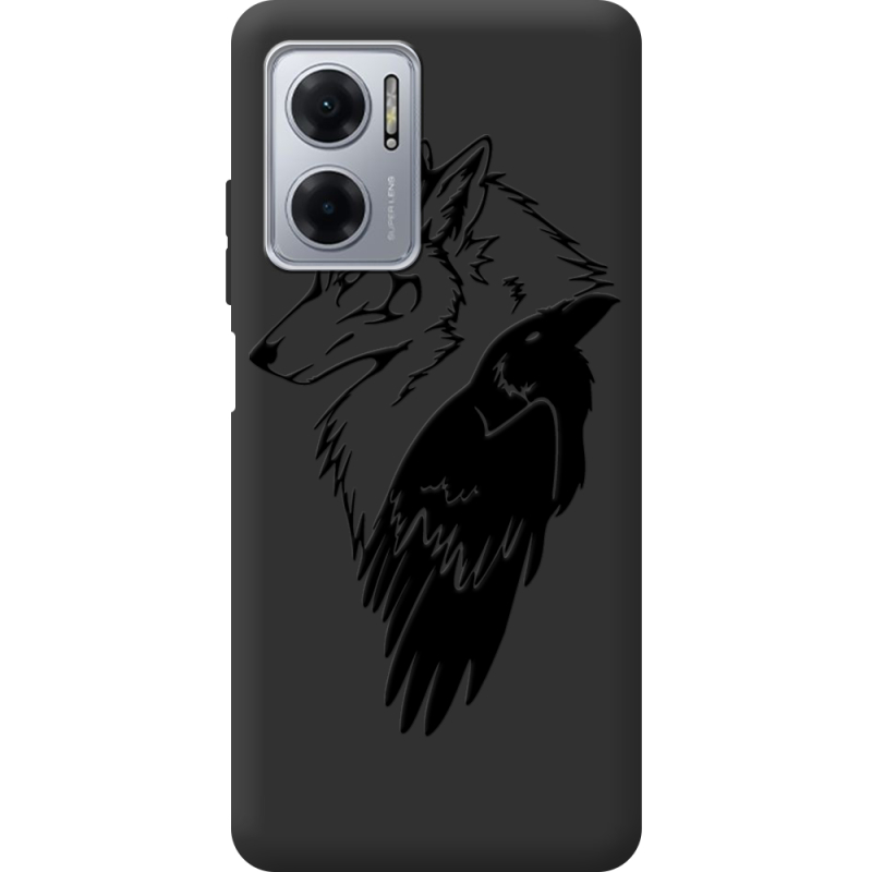 Черный чехол BoxFace Xiaomi Redmi Note 11E Wolf and Raven