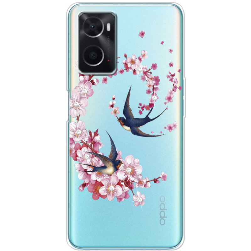 Чехол со стразами OPPO A76 Swallows and Bloom