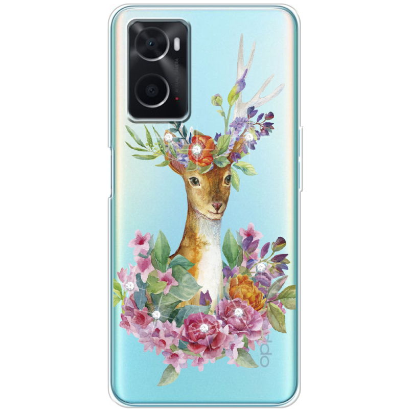 Чехол со стразами OPPO A76 Deer with flowers