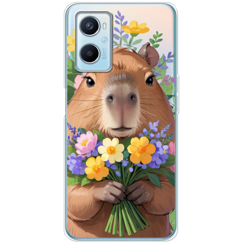 Прозрачный чехол BoxFace OPPO A96 Капибара з квітами