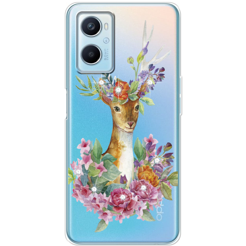 Чехол со стразами OPPO A96 Deer with flowers