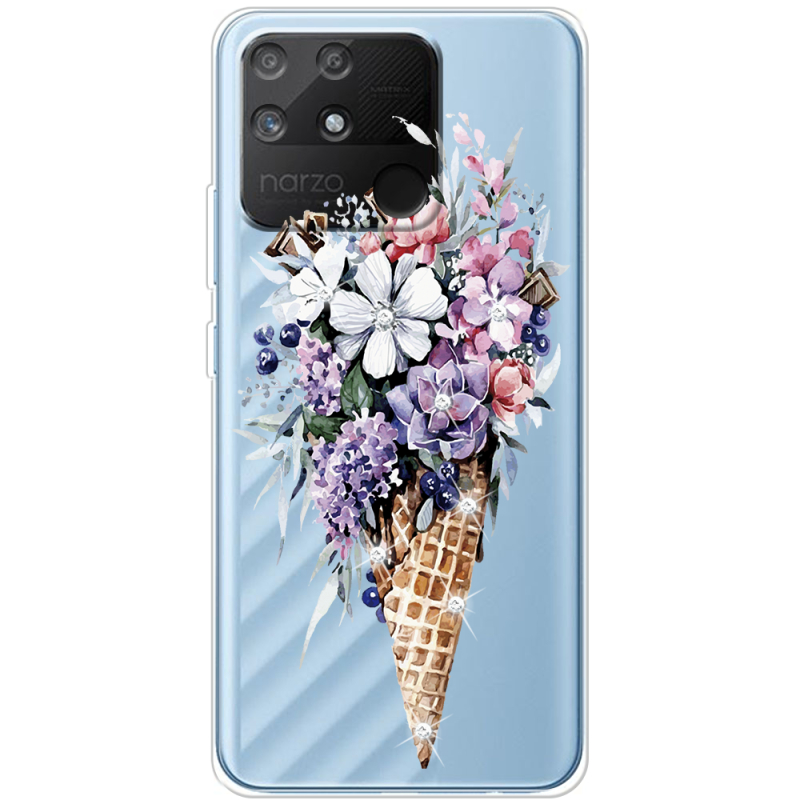 Чехол со стразами Realme Narzo 50A Ice Cream Flowers