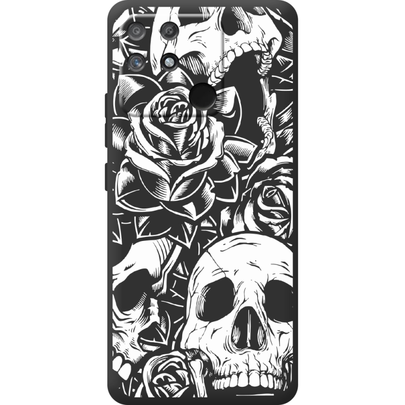 Черный чехол BoxFace Realme Narzo 50A Skull and Roses