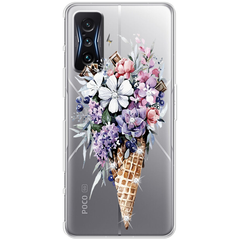 Чехол со стразами Poco F4 GT Ice Cream Flowers