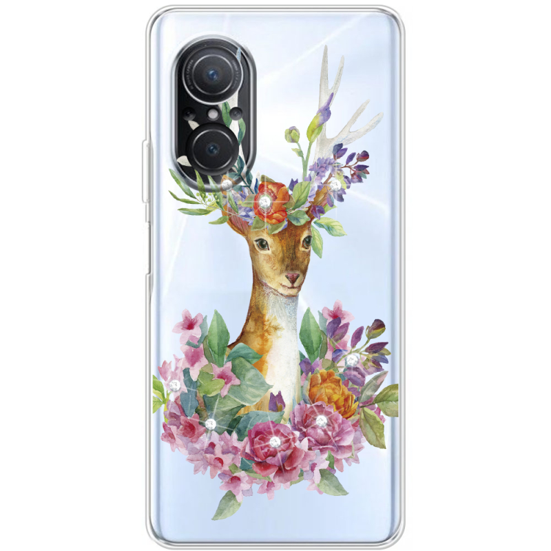 Чехол со стразами Huawei Nova 9 SE Deer with flowers