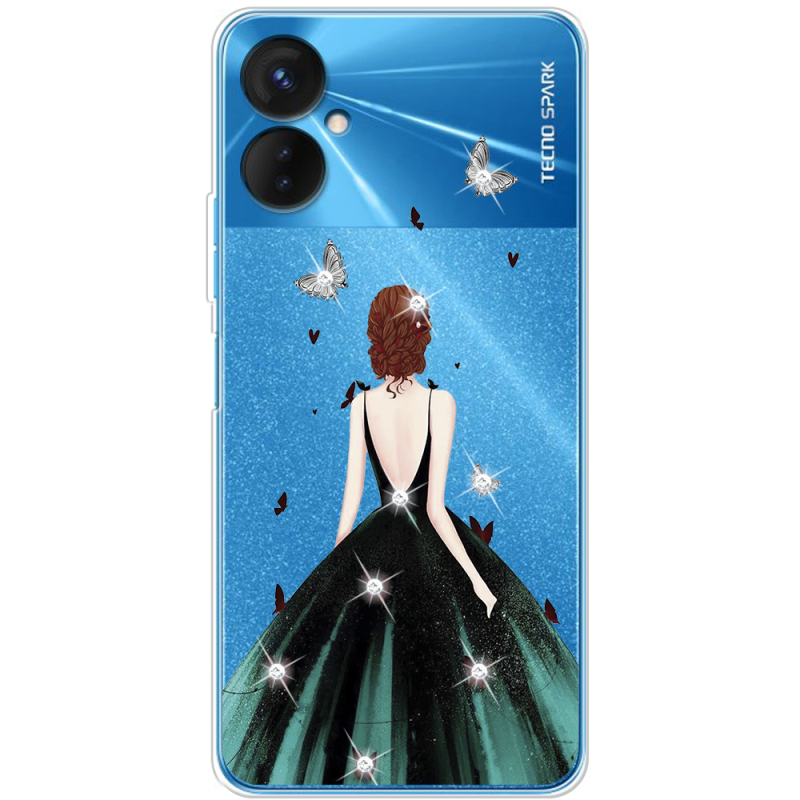 Чехол со стразами BoxFace Tecno Spark 9 Pro Girl in the green dress