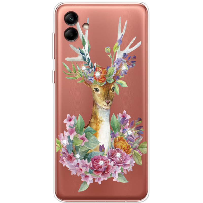 Чехол со стразами Samsung Galaxy A04 (A045) Deer with flowers