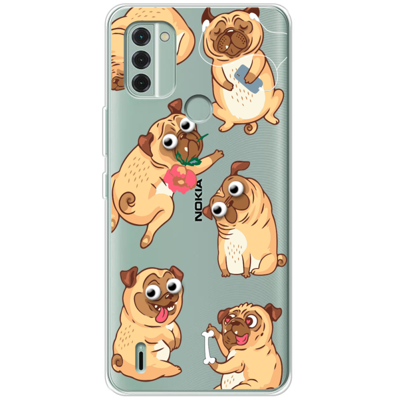 Прозрачный чехол BoxFace Nokia C31 с 3D-глазками Pug