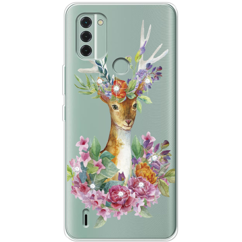 Чехол со стразами Nokia C31 Deer with flowers