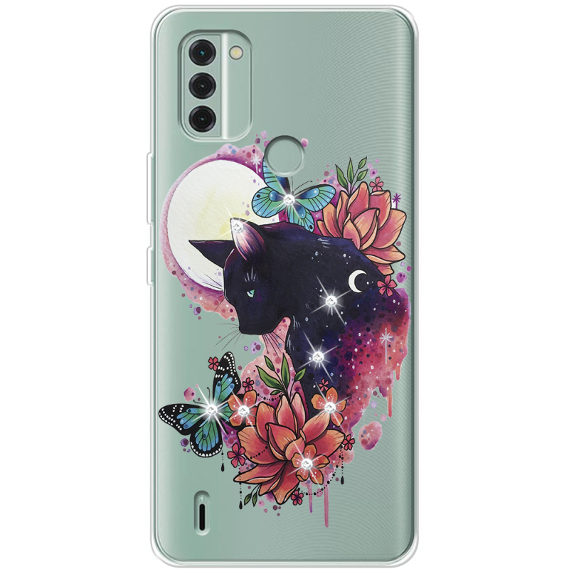 Чехол со стразами Nokia C31 Cat in Flowers