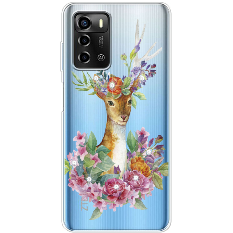 Чехол со стразами ZTE Blade A72 Deer with flowers