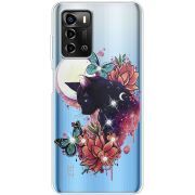 Чехол со стразами ZTE Blade A72 Cat in Flowers