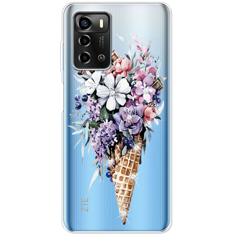 Чехол со стразами ZTE Blade A72 Ice Cream Flowers