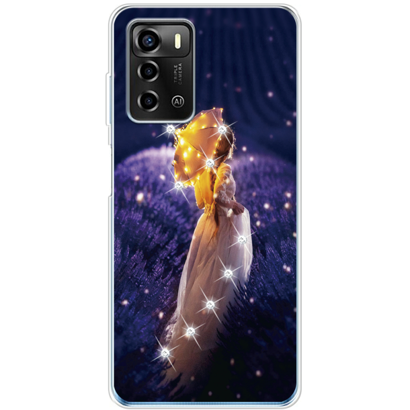 Чехол со стразами ZTE Blade A72 Girl with Umbrella