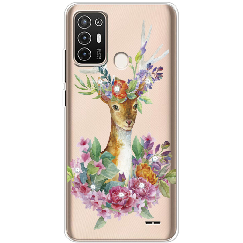 Чехол со стразами ZTE Blade A52 Deer with flowers