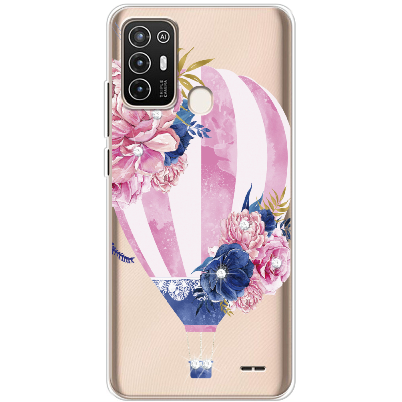 Чехол со стразами ZTE Blade A52 Pink Air Baloon