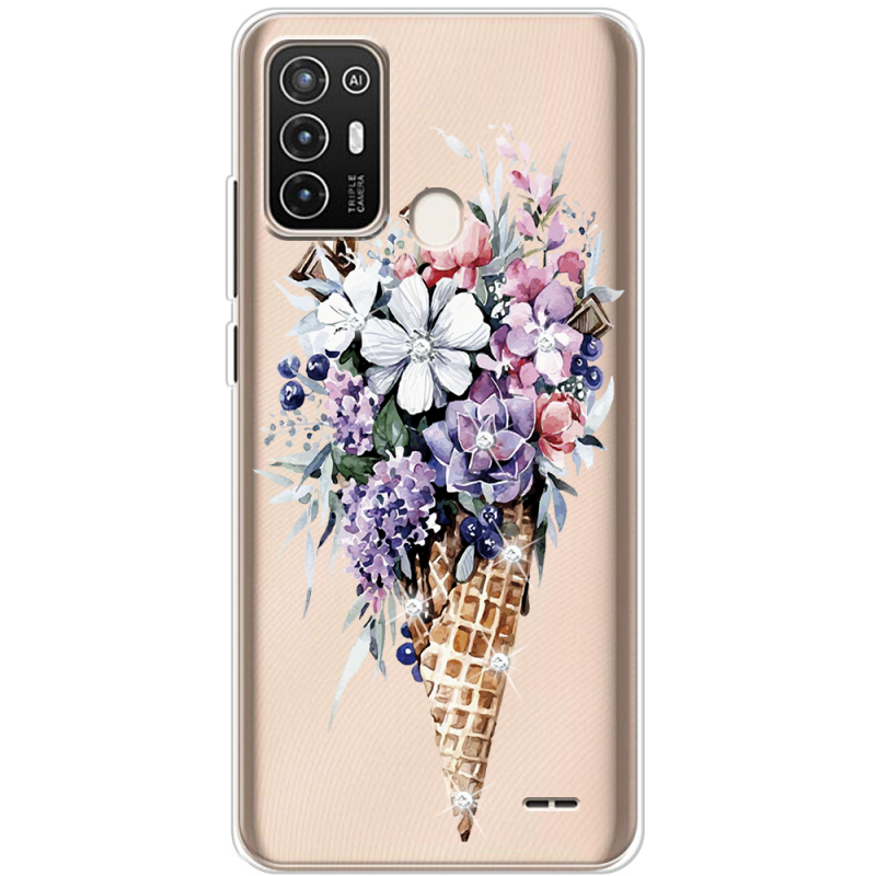 Чехол со стразами ZTE Blade A52 Ice Cream Flowers