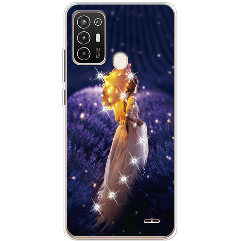 Чехол со стразами ZTE Blade A52 Girl with Umbrella