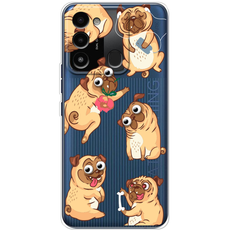 Прозрачный чехол BoxFace Tecno Spark Go 2022 с 3D-глазками Pug